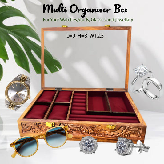Wooden Multi Organizer With Carving Art work