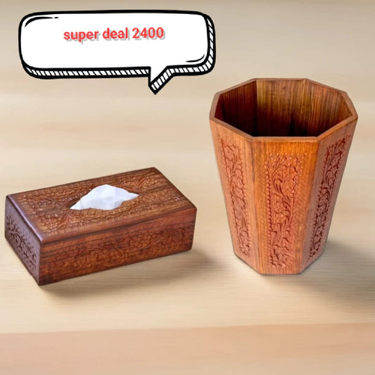 Wooden Tissue Box and Basket Deal