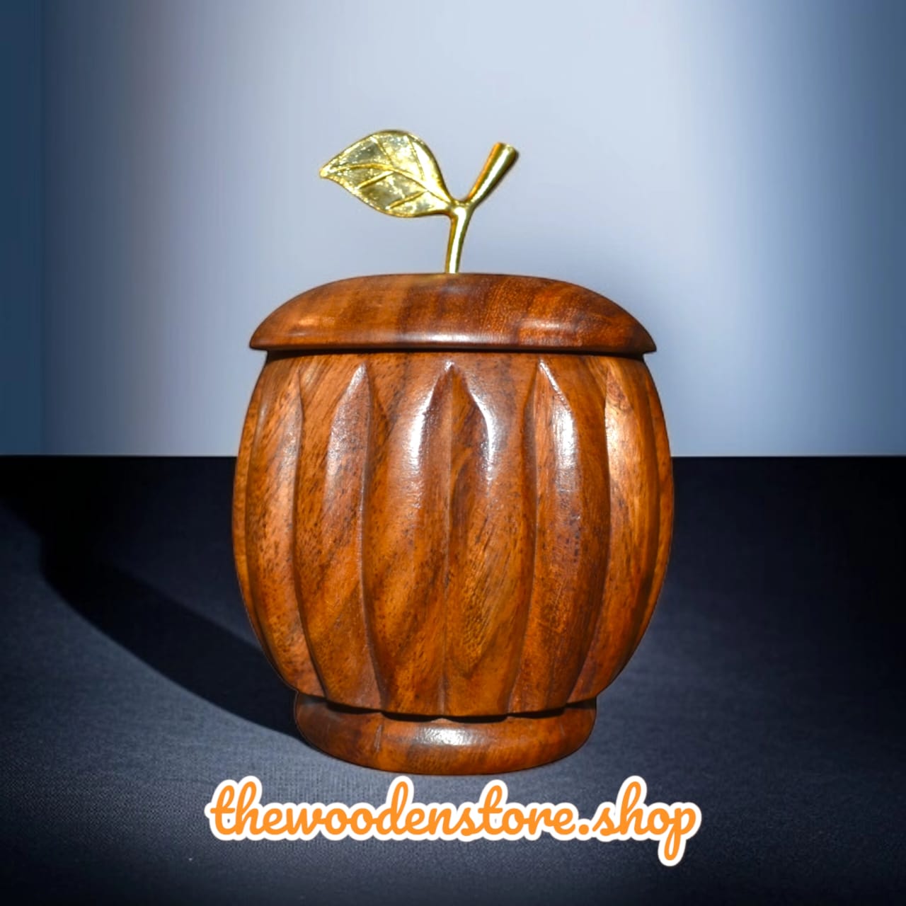 Wooden Handcrafted Sugar Pot With Copper Leaf 8 by 5 inches