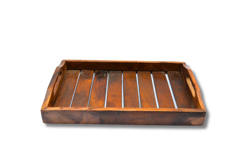Beautiful Solid Sheesham wooden handmade Mulberry Wooden Tray Set (Dark Brown)