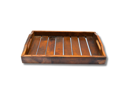 Beautiful Solid Sheesham wooden handmade Mulberry Wooden Tray Set (Dark Brown)