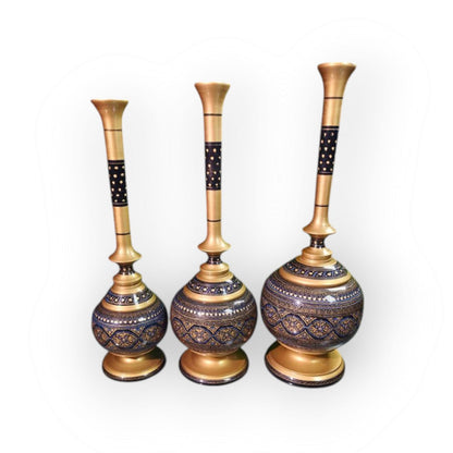 Wooden handmade Naqshi Art Vase Set of 3 white and Blue & black Design in 3 Sizes antique(20*22*24) Inches ( can buy 1 piece also)for Decor