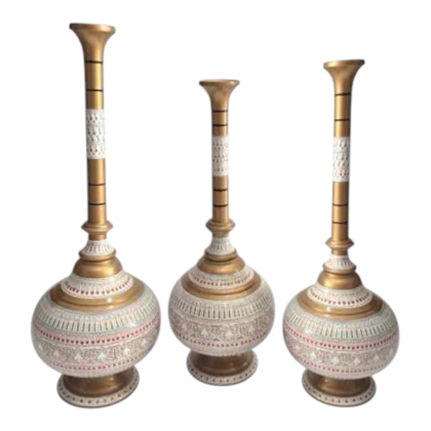 Wooden handmade Naqshi Art Vase Set of 3 white and Blue & black Design in 3 Sizes antique(20*22*24) Inches ( can buy 1 piece also)for Decor