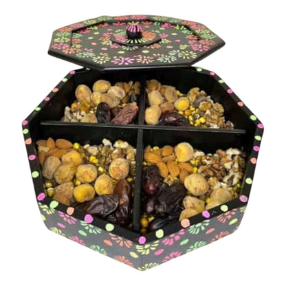 Artistic Wooden Dry Fruit Bowl – Handcrafted Decorative Serving Bowl