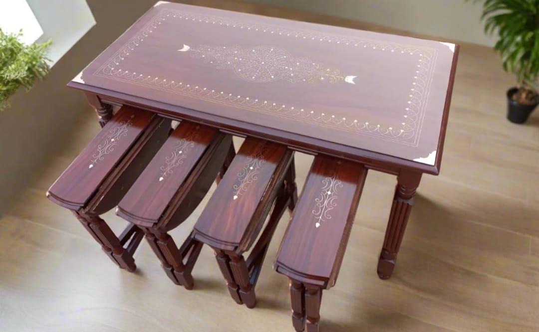 Chinyoti Solid Sheesham Wood 🪵 Nesting Tables Home Decor Set of 5 Tables ( 1 Main+4 Small )