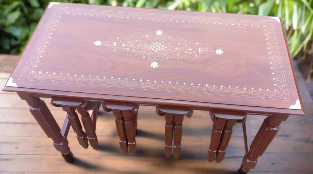 Chinyoti Solid Sheesham Wood 🪵 Nesting Tables Home Decor Set of 5 Tables ( 1 Main+4 Small )