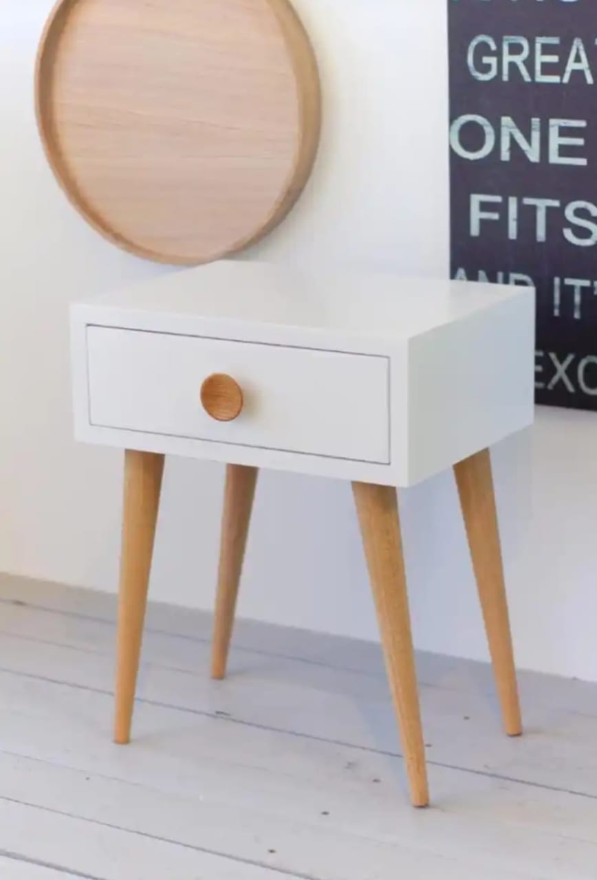 Decor Therapy Mid Century 1-Drawer Wood Side Accent Table ( White  )