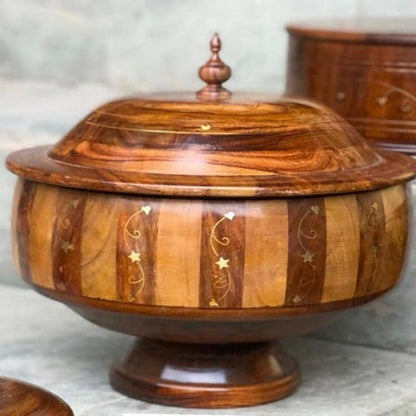wooden handmade hotpot with premium brass work with steel inner BUFFA style