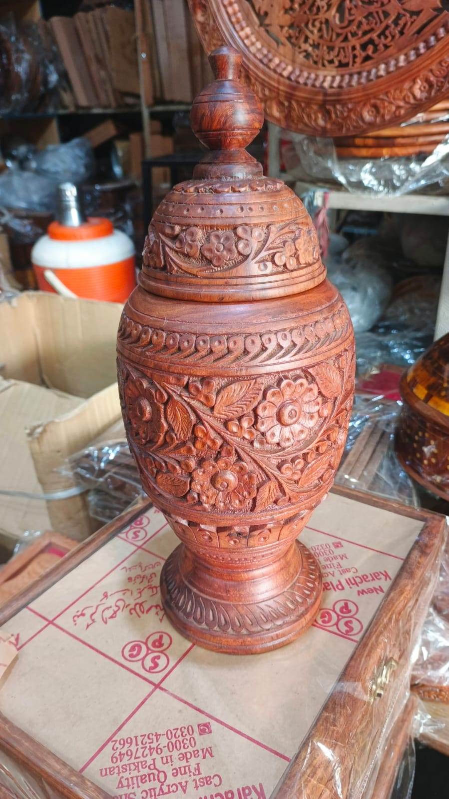 Handmade Wooden Carving Art Candy Jar – Elegant Decorative