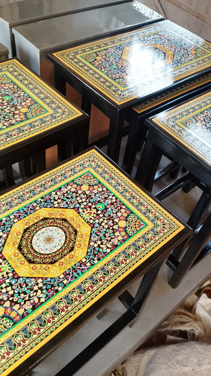 Luxury Wooden Handmade Nesting Table Set (4 Pieces) – Exquisite Art Work & Home Décor