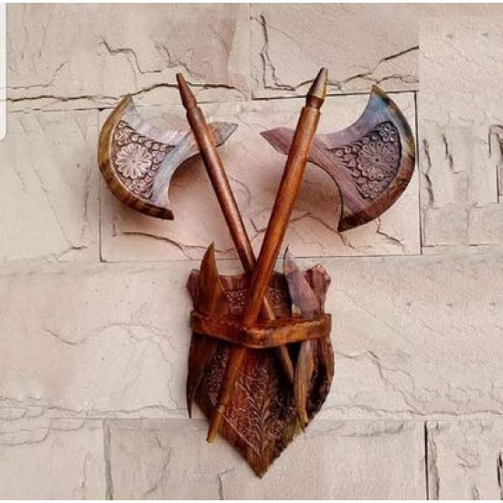 Royal Handcrafted Wooden Ax Set – Wall Décor Decoration Piece