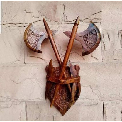 Royal Handcrafted Wooden Ax Set – Wall Décor Decoration Piece
