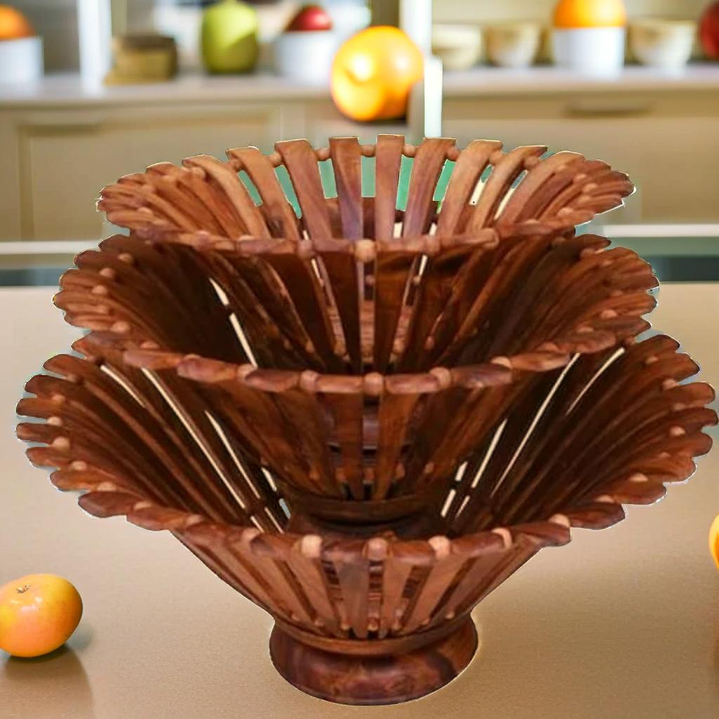 woood fruit basket set of 3(10,15,18) Inches