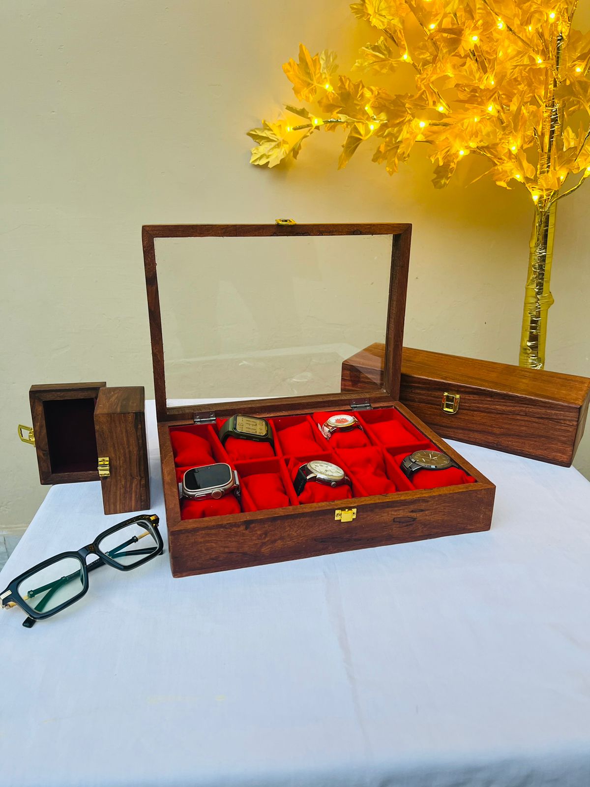 Wooden Watch Box with Glass Top for 10 Slots