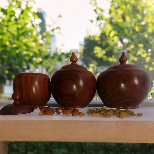 Wooden Handmade Candy Jars Set of 3(4,5,6) Inches