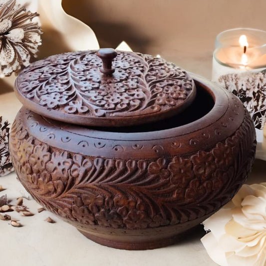 Wooden Hand made Candy Jar with Art Work 10 Inches