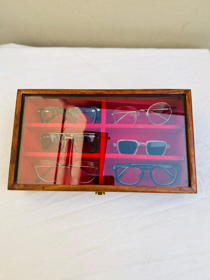 Wooden Glasses Box With Glass Top For 6 Glasses case.