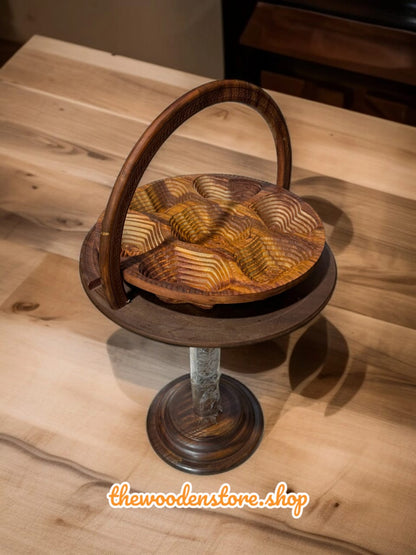 Sheesham Wooden Handmade Dryfruit Basket With Stand 16 Inches Hieght