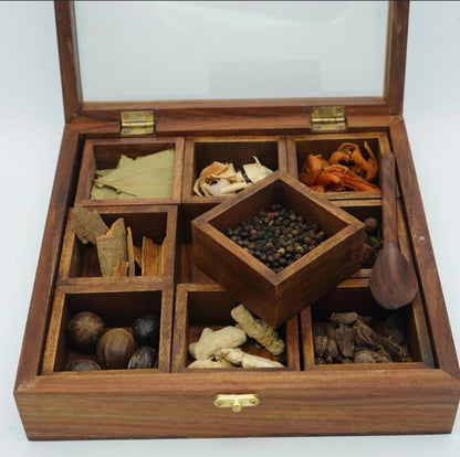 Wooden Hand made Masala box with Glass top
