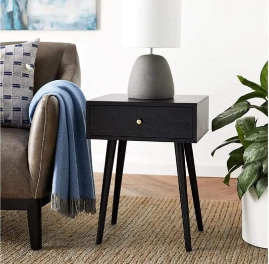 Decor Therapy Mid Century 1-Drawer Wood Side Accent Table ( Black)