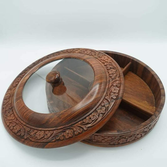 Exquisite Hand-Carved Wooden Dry Fruit Box