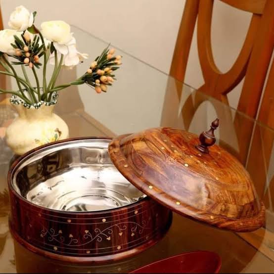 Wooden Brass work hotpot steel inner