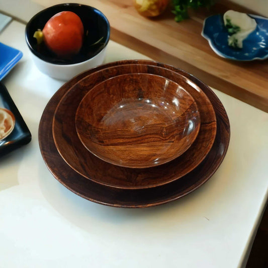 Wooden Deep Plates Set