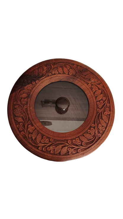 “Royal Sheesham Hotpot Carving Work  With Glass Lid– The Wooden Store Edition”