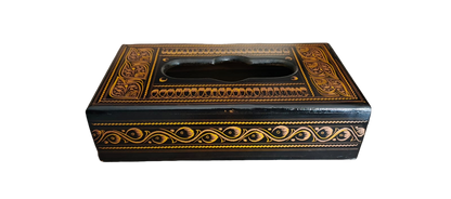 Handcrafted wooden tissue box- Black Naqshi Art Work( 6*11) Inches