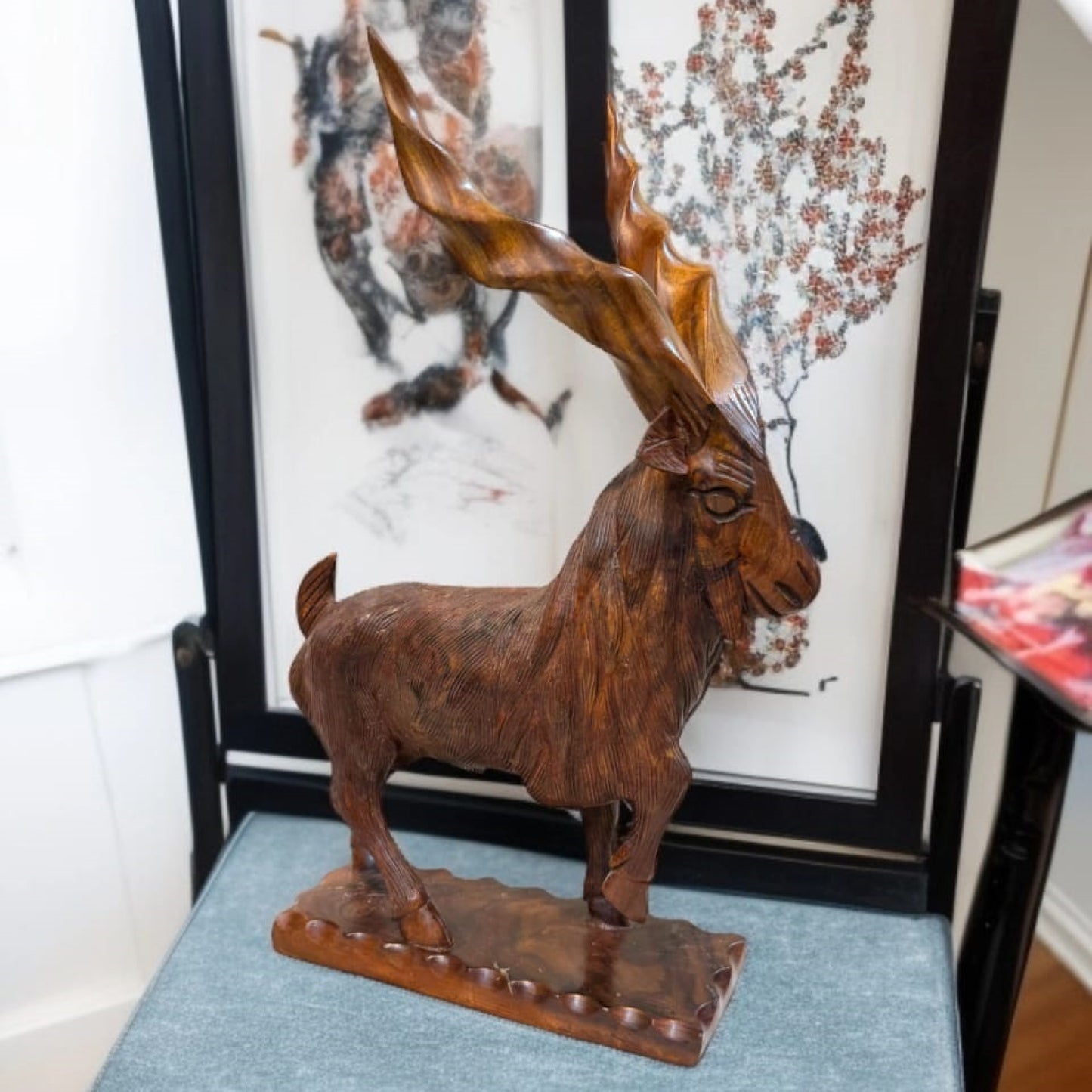 Handcrafted Wooden Markhor Sculpture