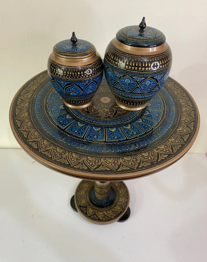 Royal Blue Naqshi Art Coffee Table (16" 16),(18*18) inches with candy jars 6" and 5" set of 3 deal Set