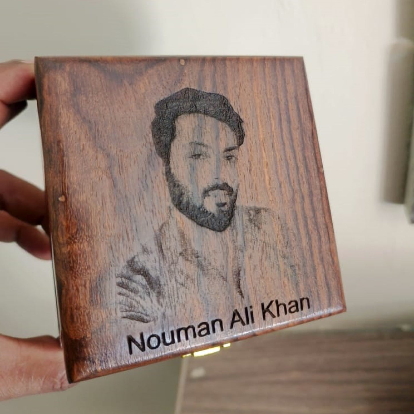 Wooden Watch Box With Engraved Name And Picture For 1 Slot( Will Contact For Name And Picture