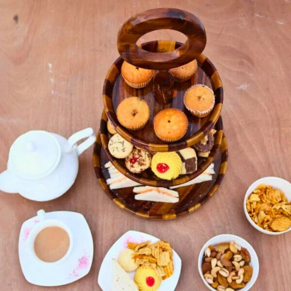 3-Tier Wood Slab Cake Stand|Wooden Munchies Hi-Tea Trey