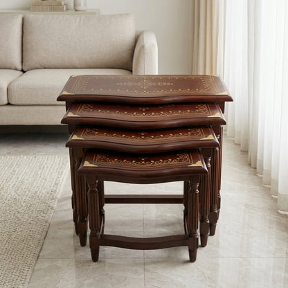 The Curve Elegance: Solid Sheesham Wood Nesting Tables (Set of 4) with Stylish Legs