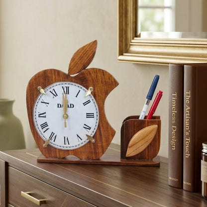 Luxury Wooden Pen Holder with Integrated Clock