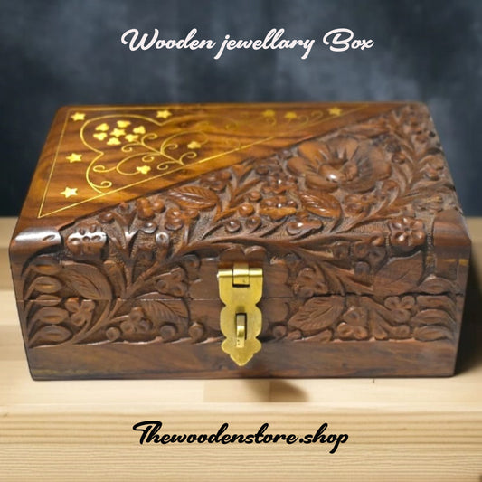 Hand-Carved Jewelry Box with Brass Inlay/ Multipurpose box  ( There are no reviews yet. )