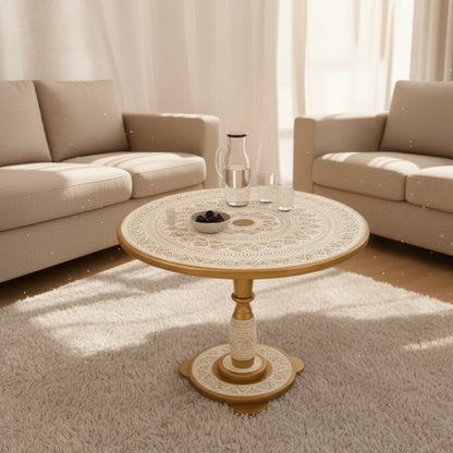 Attrectiv Golen and White Wooden handmade Naqshi Art coffe table 16*16 Top( 20 Inches Hieght)