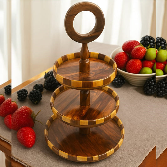 3-Tier Wood Slab Cake Stand|Wooden Munchies Hi-Tea Trey