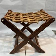 Handmade Wooden Stool, Foldable, with Brass Work