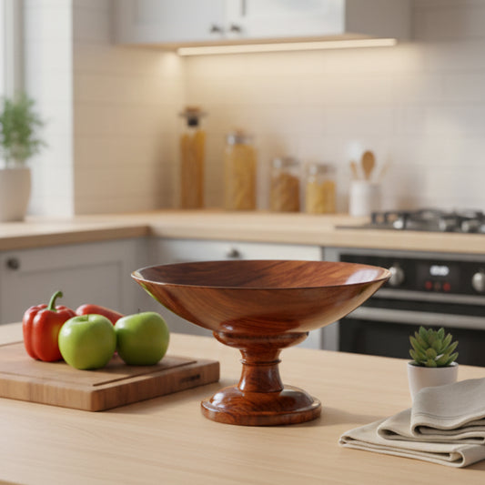 Wooden Bowl With Stand( 12 Inches width round,8 inches height)