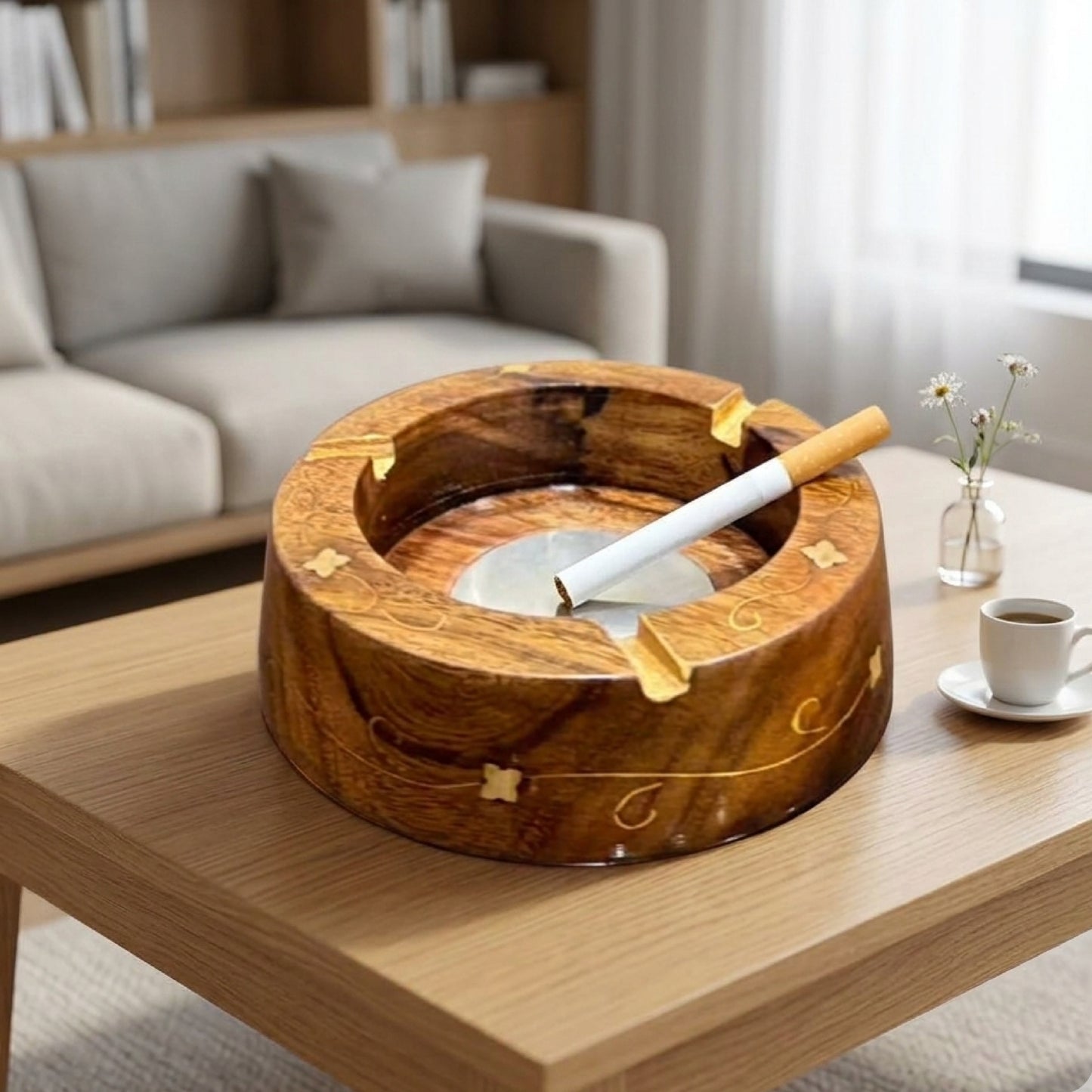 Handcrafted wooden ash tray