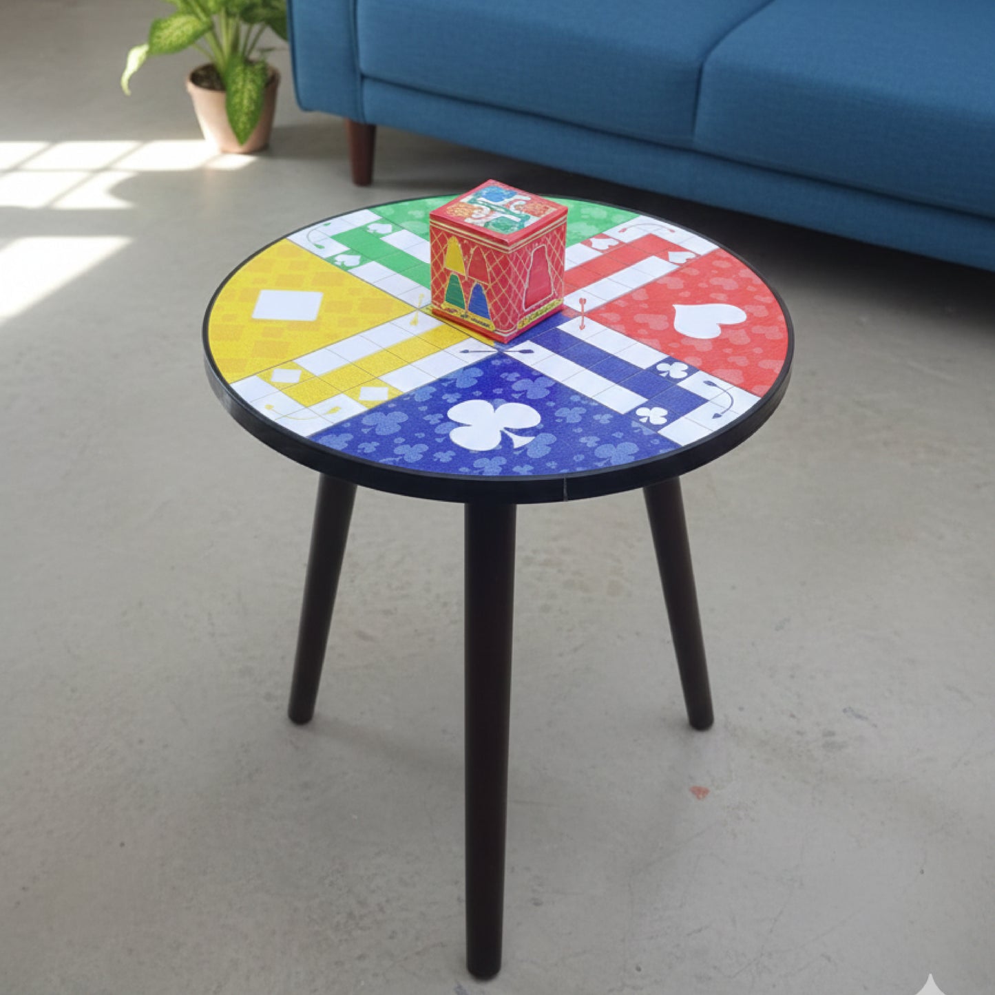 Wooden Ludo Table – Premium Square Top And Round  (16" x 16") with 21" Height