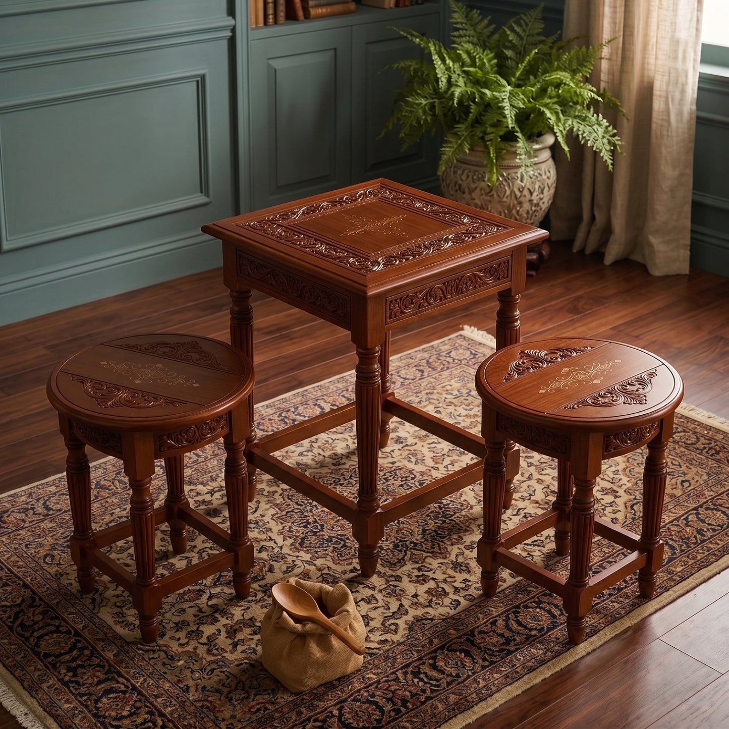 Table Chinyoti Table (Chinyoti Sheesham 🪵 )with Set of 3 tables 1 Main+2 Small