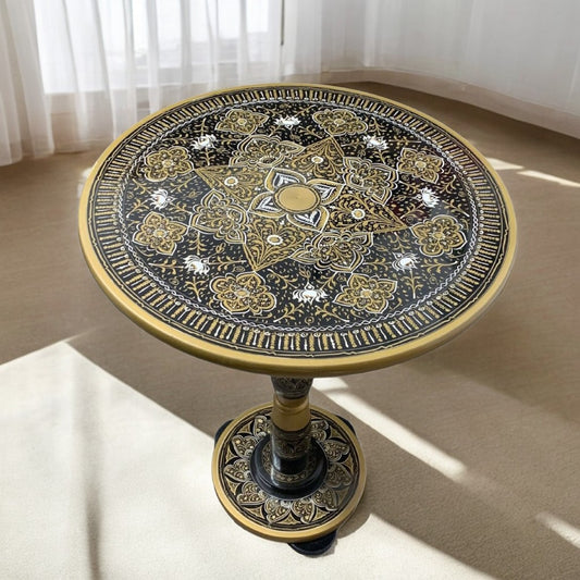 Wooden handmade Naqshi Art coffee Table Black and Classic Gold ,(18*18) Inches