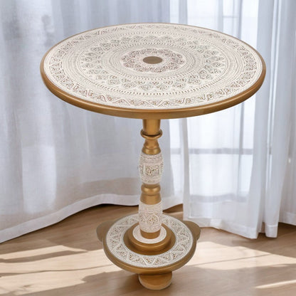 Attrectiv Golen and White Wooden handmade Naqshi Art coffe table 16*16 Top( 20 Inches Hieght)