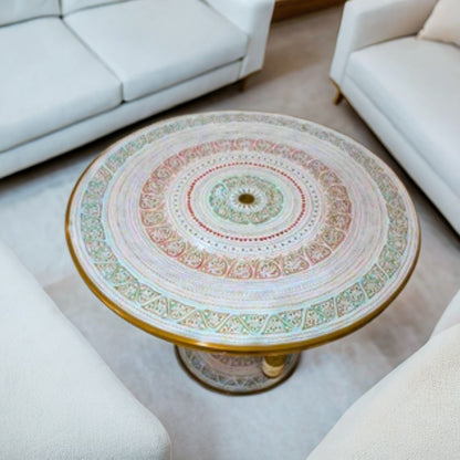 Attrectiv Golen and White Wooden handmade Naqshi Art coffe table 16*16 Top( 20 Inches Hieght)