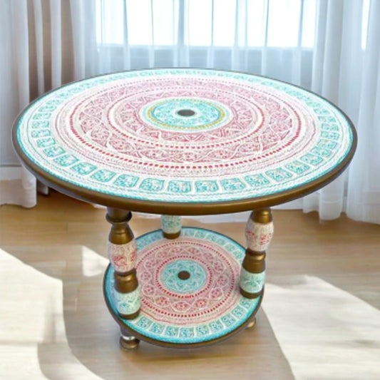 Radiant White & Emerald Naqshi Beauty: Exquisite 24*24 Handcrafted Coffee Table 24*24