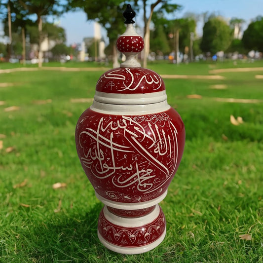 Wooden handmade Black and Blue Islamic Naqshi Art Jar