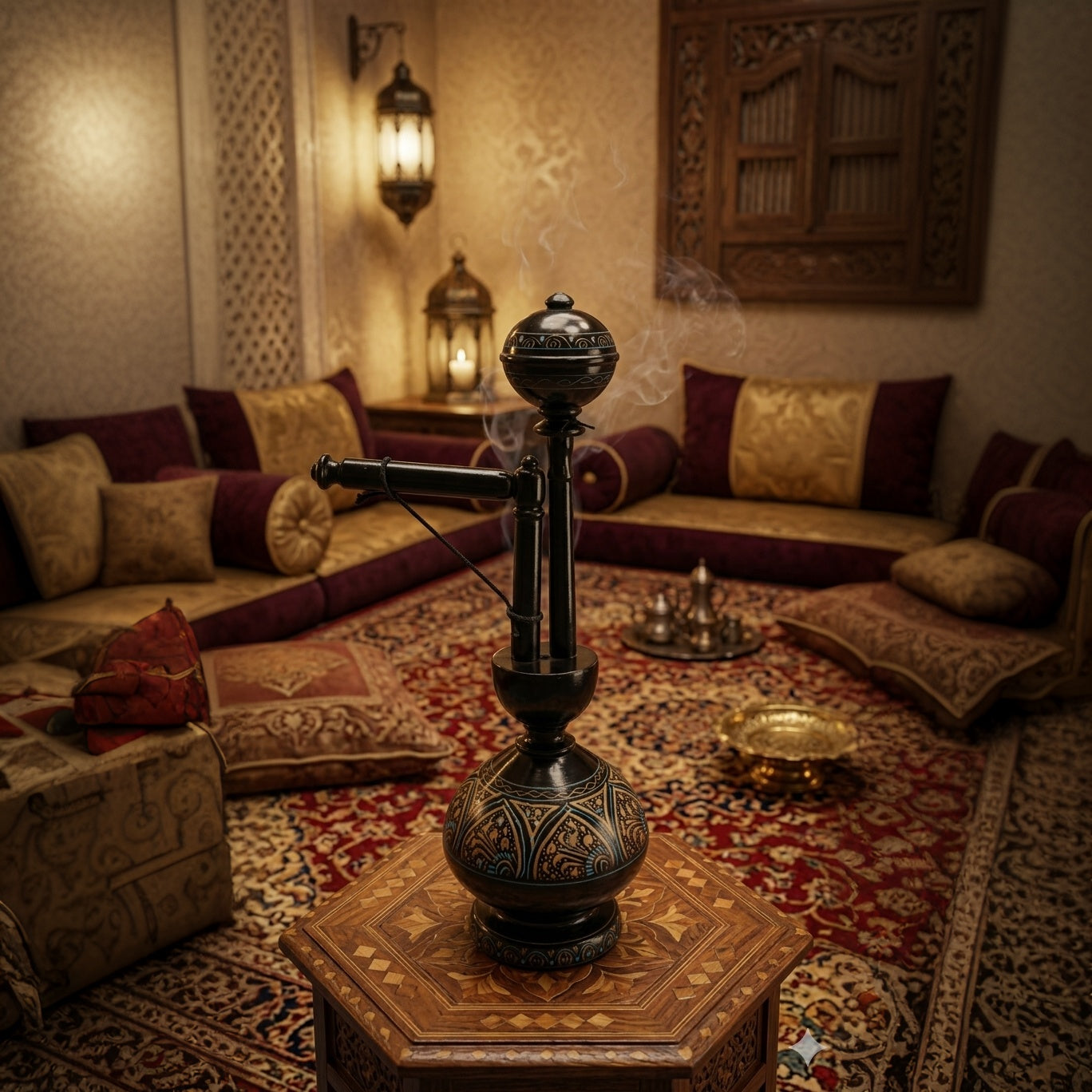 Traditional Sheesham Wood Hookah Showpiece – Handcrafted Naqshi Decor