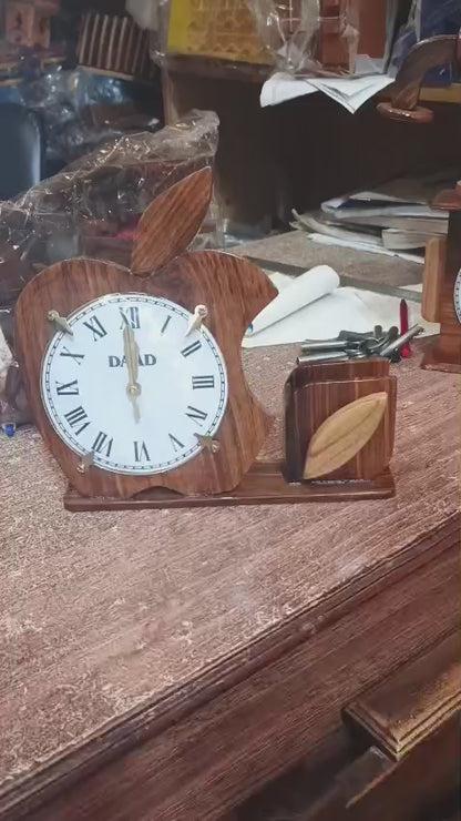 Luxury Wooden Pen Holder with Integrated Clock